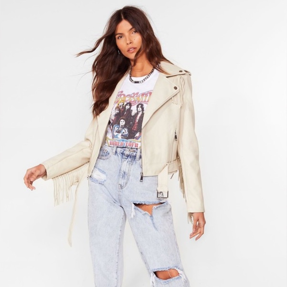 Nasty Gal Crazy Little Fringe Faux Leather Jacket. Sz M. NWT